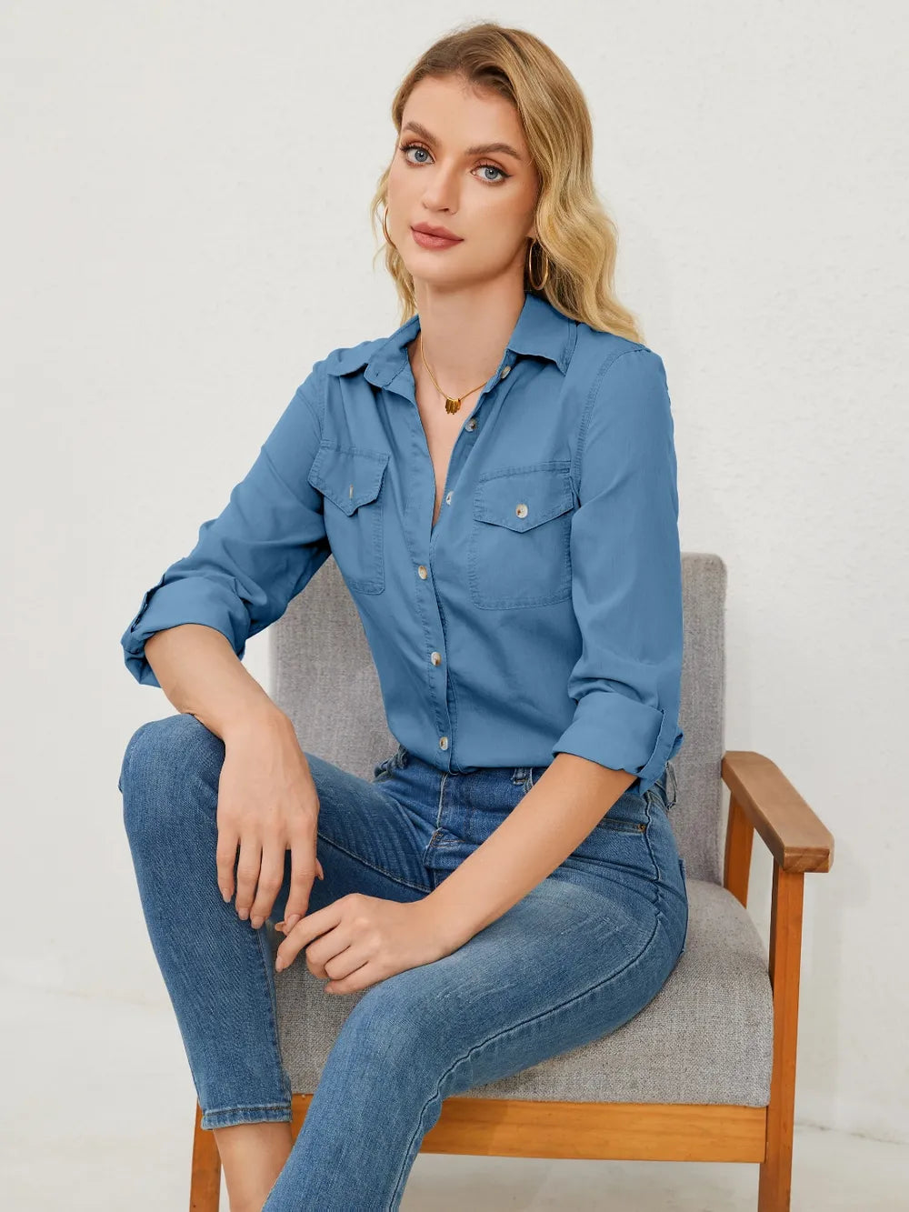 Pocketed Button Up Denim Shirt by Y.Y@Denim