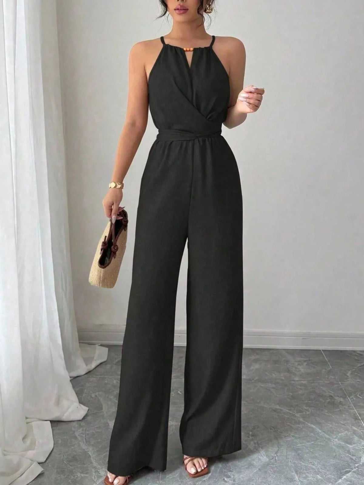 Sleeveless Tie Waist Wide-Leg Jumpsuit