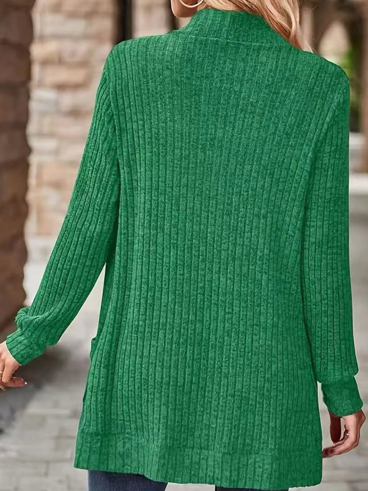 Ribbed Open-Front Longline Cardigan