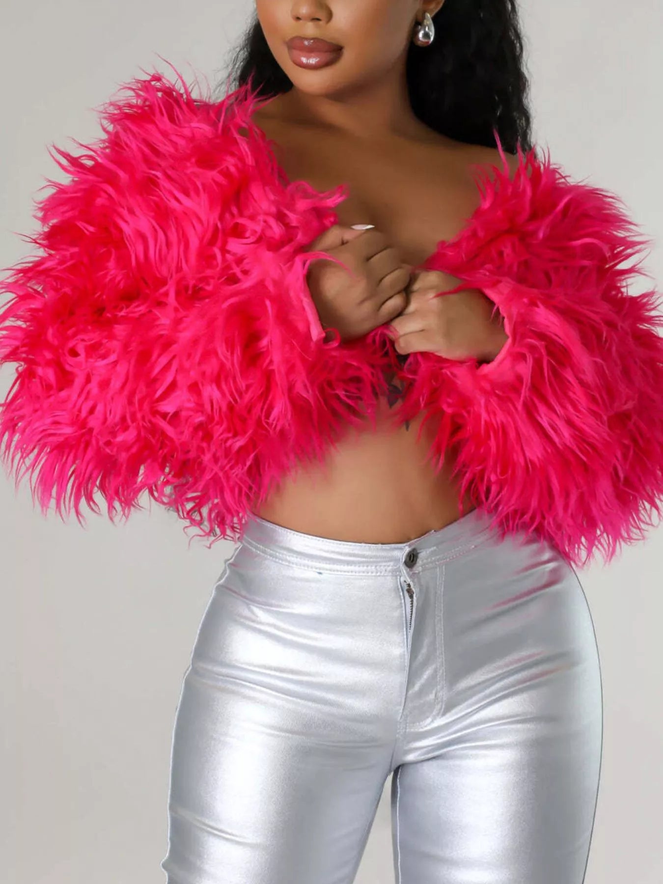 Faux Fur Open-Front Cropped Jacket