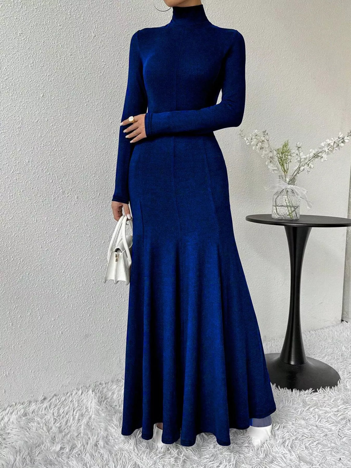 Turtleneck Long Sleeve Mermaid Maxi Dress
