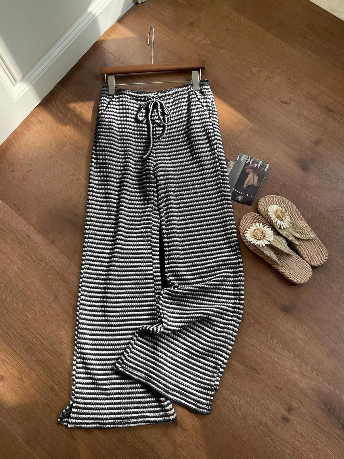 Wide Leg Drawstring Pants with Side Slit