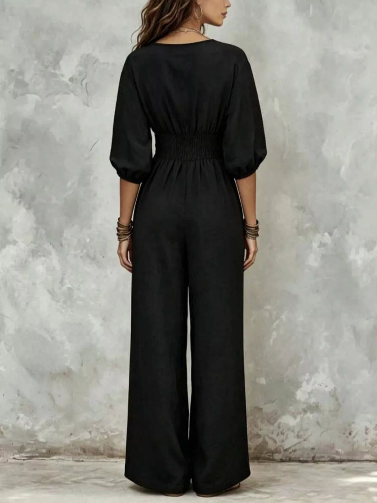 Smocked Waist Wide-Leg Jumpsuit