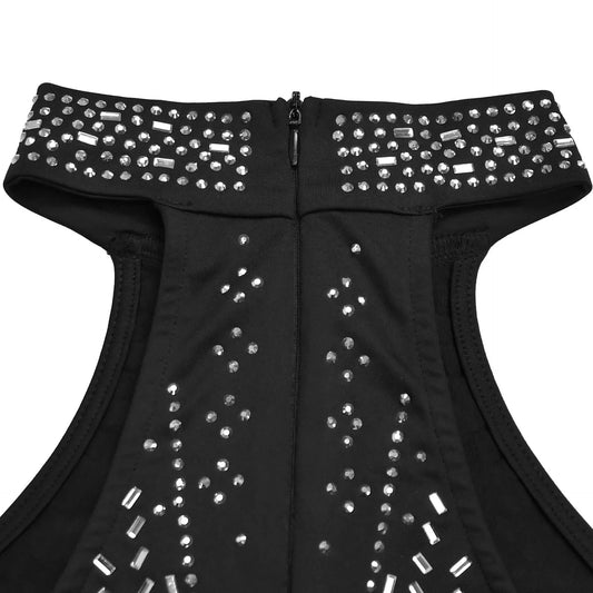 Sparkling Rhinestone Cutout Jumpsuit in Black
