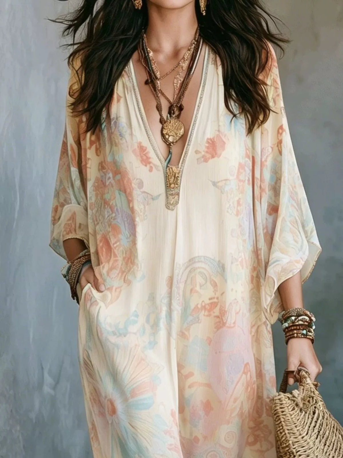 Floral V-Neck Maxi Dress by Kaelinne