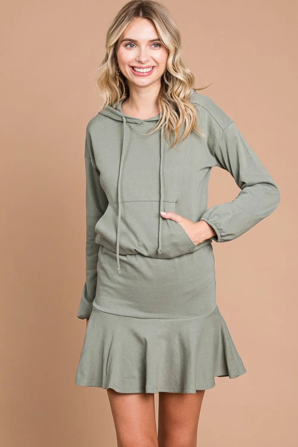 Culture Code Hooded Mini Dress in Fade Olive in Fadeolive