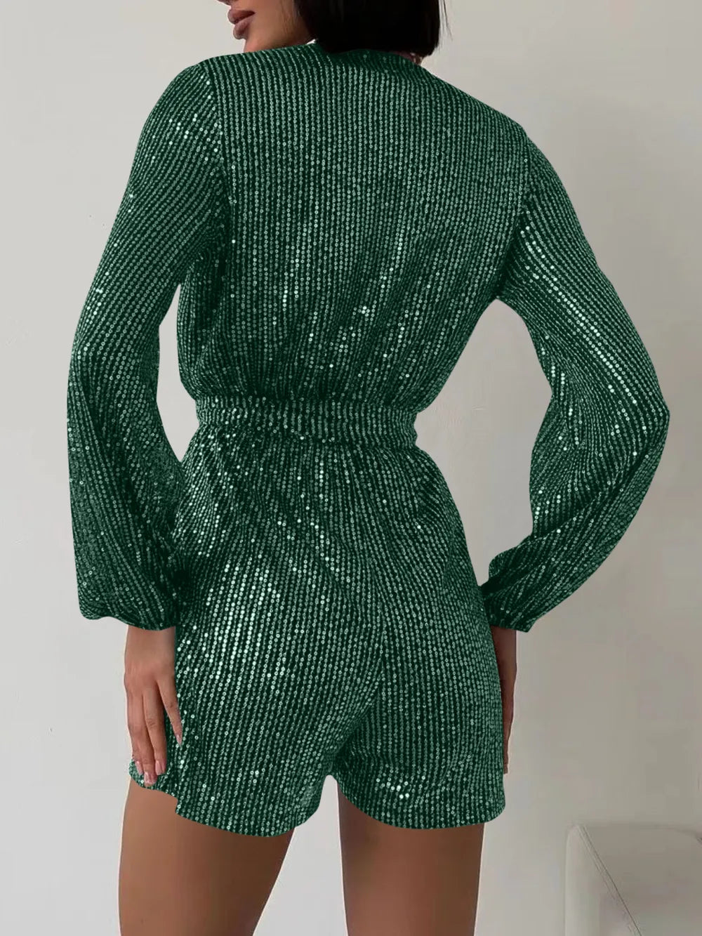 Sequin Surplice Tie Waist Romper