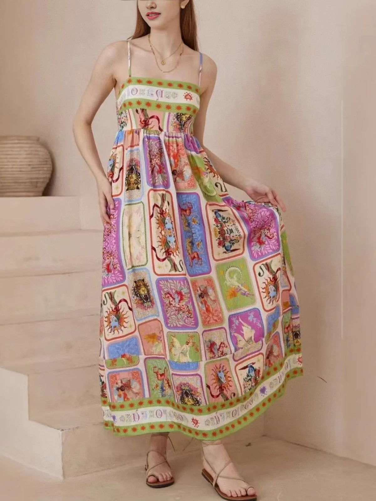 Smocked Square-Neck Cami Dress in Picture Color by Rosaline