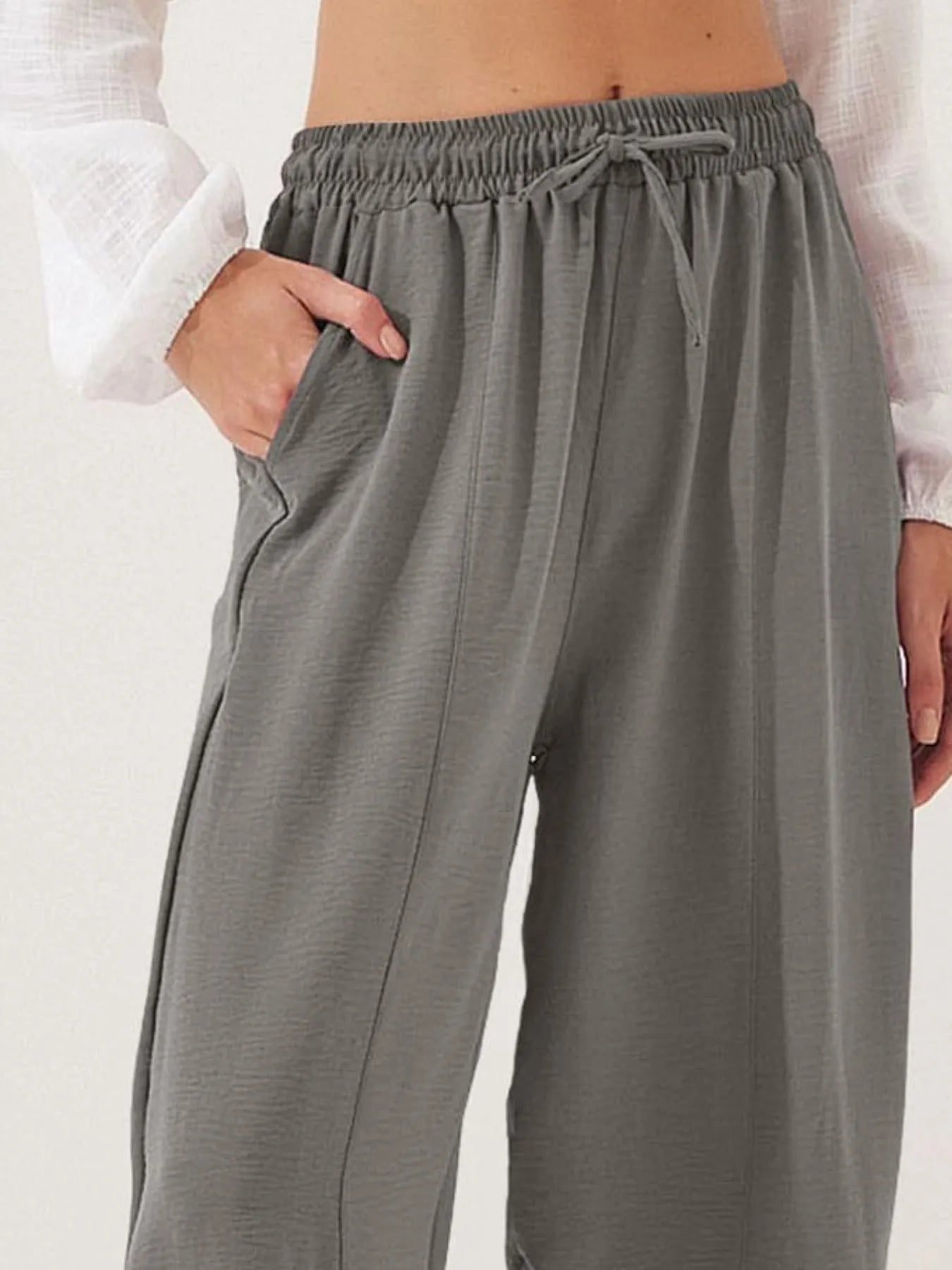 Drawstring Wide Leg Cropped Pants