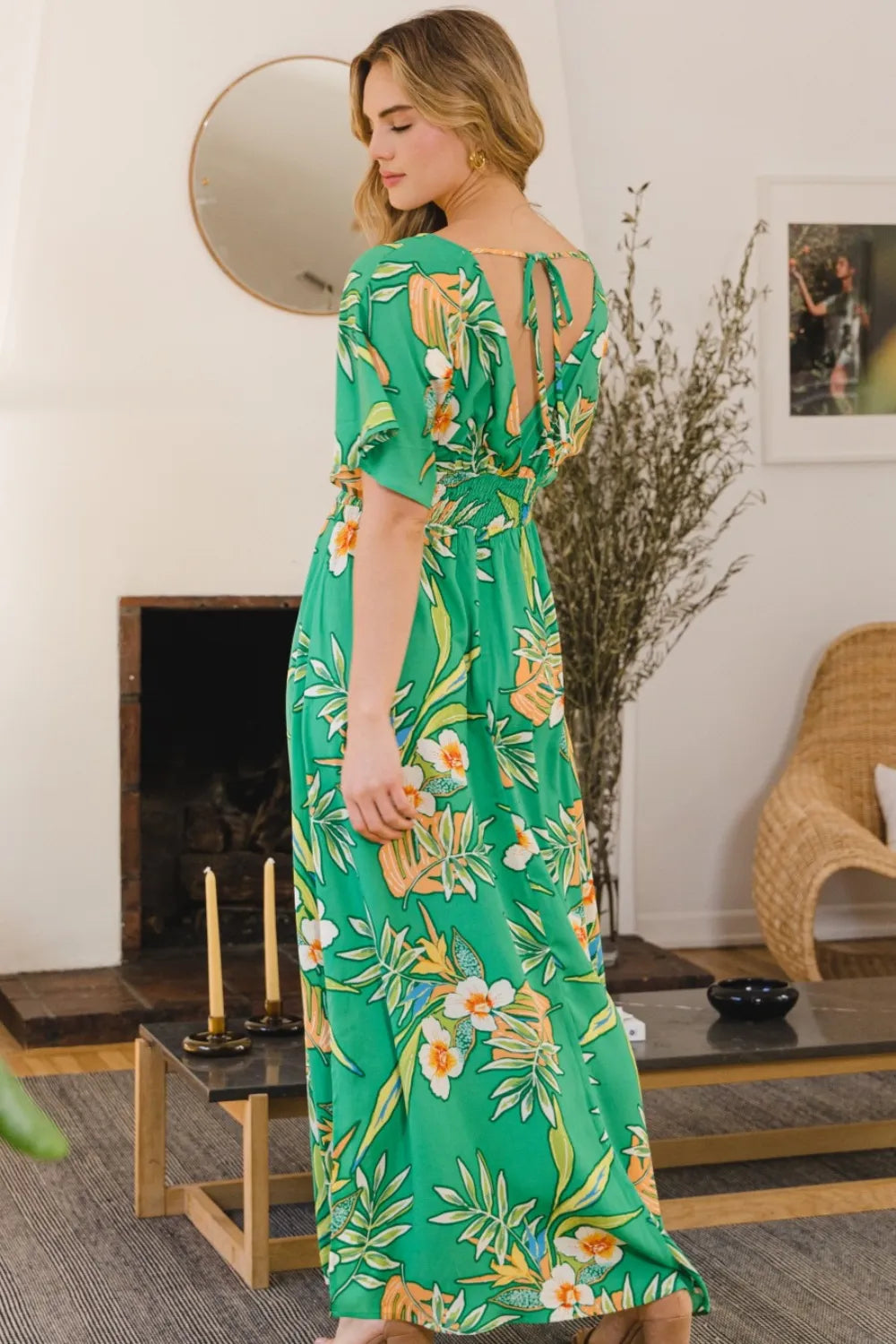 Floral Smocked Maxi Dress in Green in Green Multi