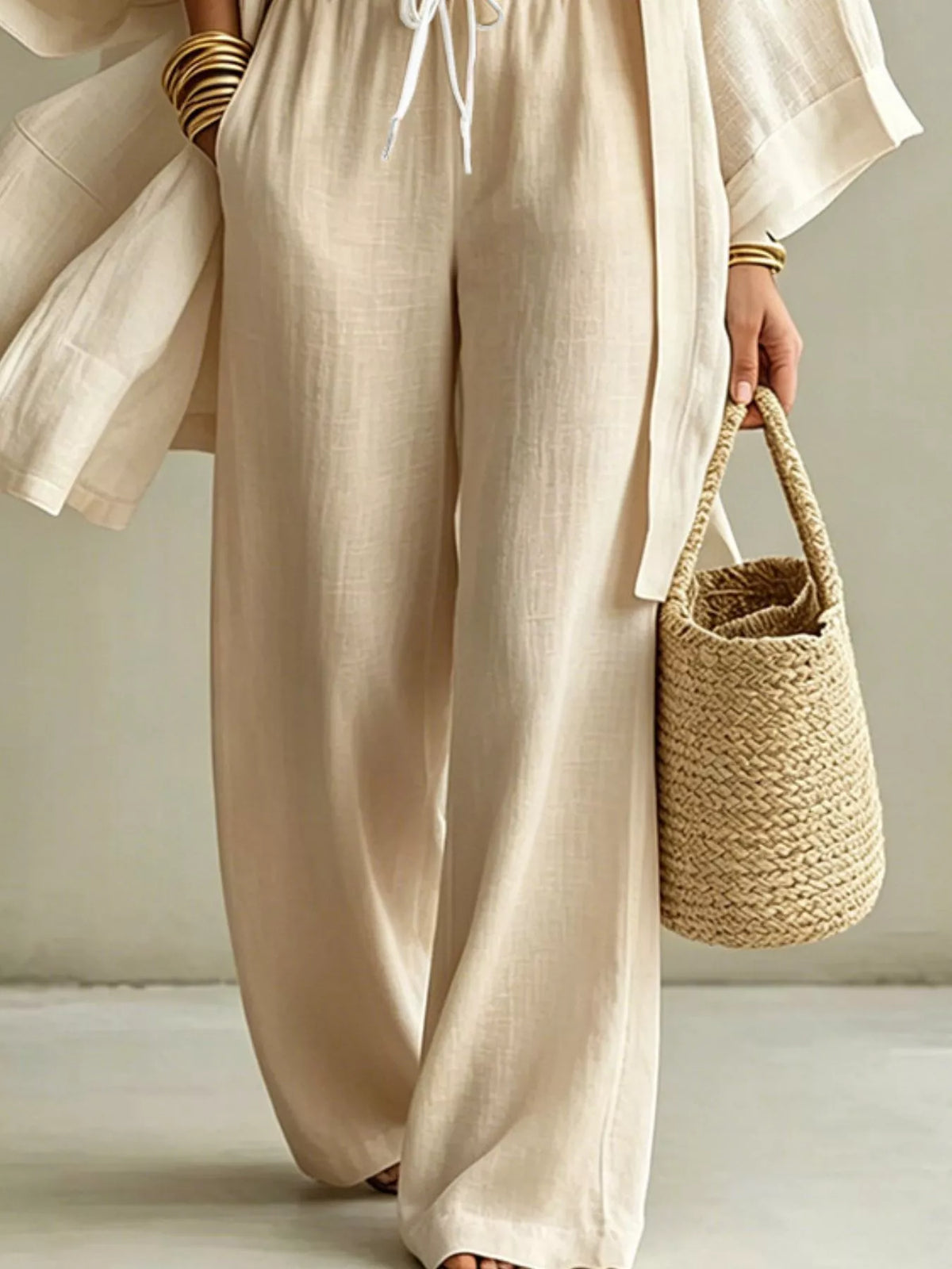 V-Neck Top, Cardigan and Pants Set