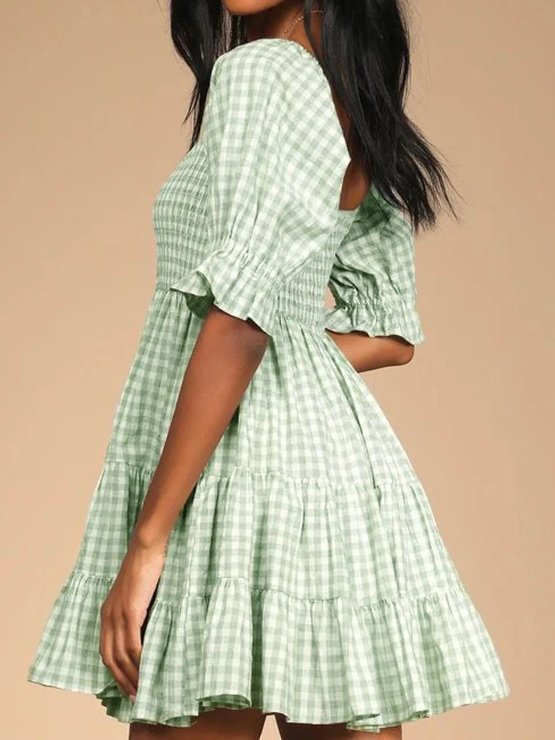 Ruffled Hem Plaid Mini Dress