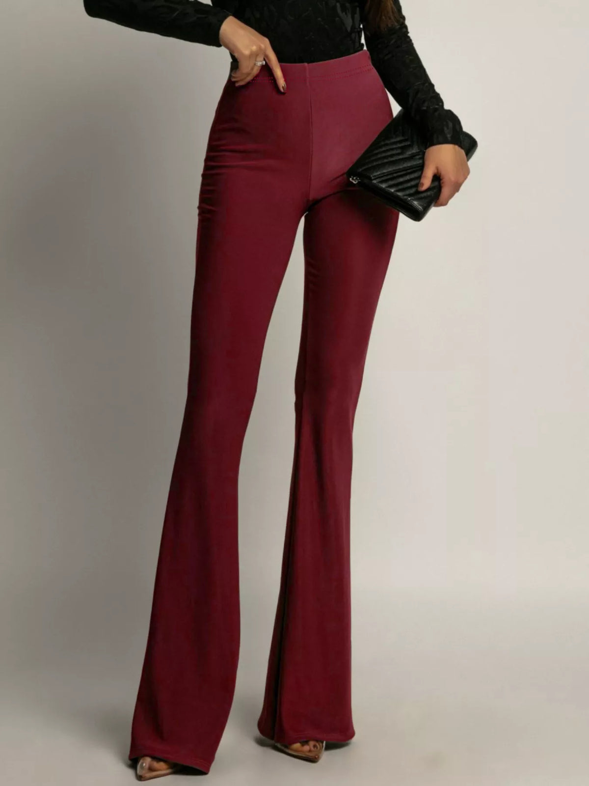 High-Waisted Flared Pants with Slit