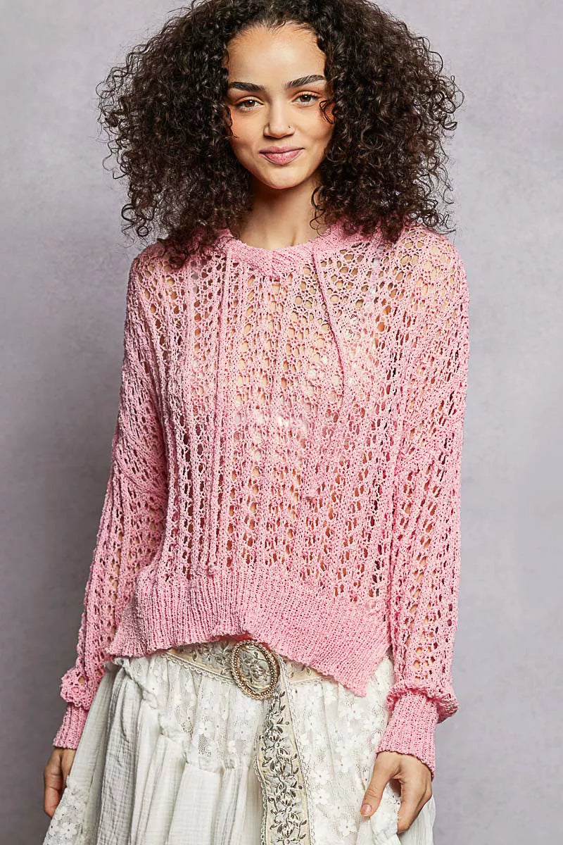 Openwork High-Low Knit Top in Barbie Pink by POL