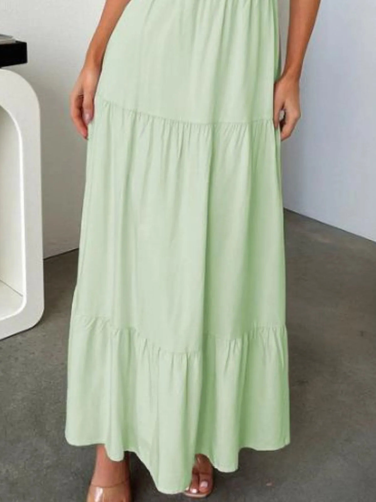 Tiered Lace-Up Spaghetti Strap Maxi Dress