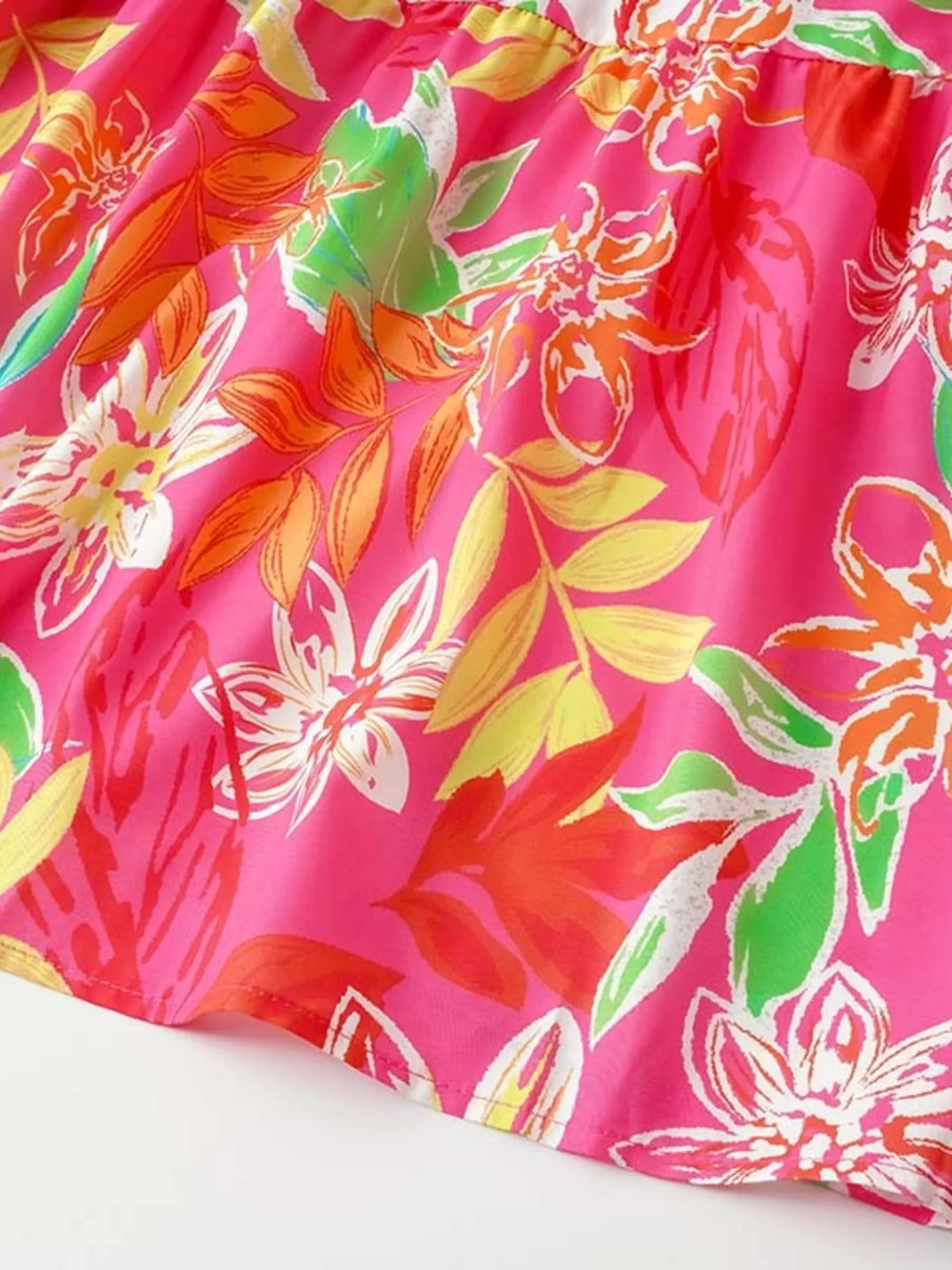 Tropical Print Smocked Tie-Strap Dress in Green