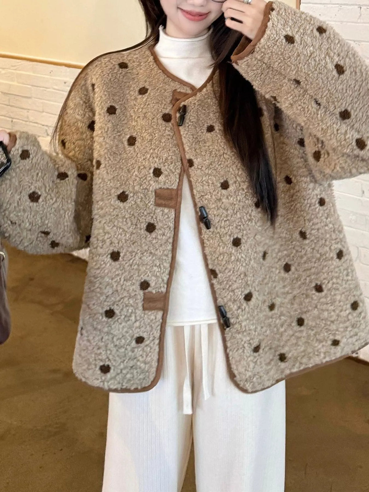 Polka Dot Toggle Jacket in Brown in Brown-Reversible Jacket