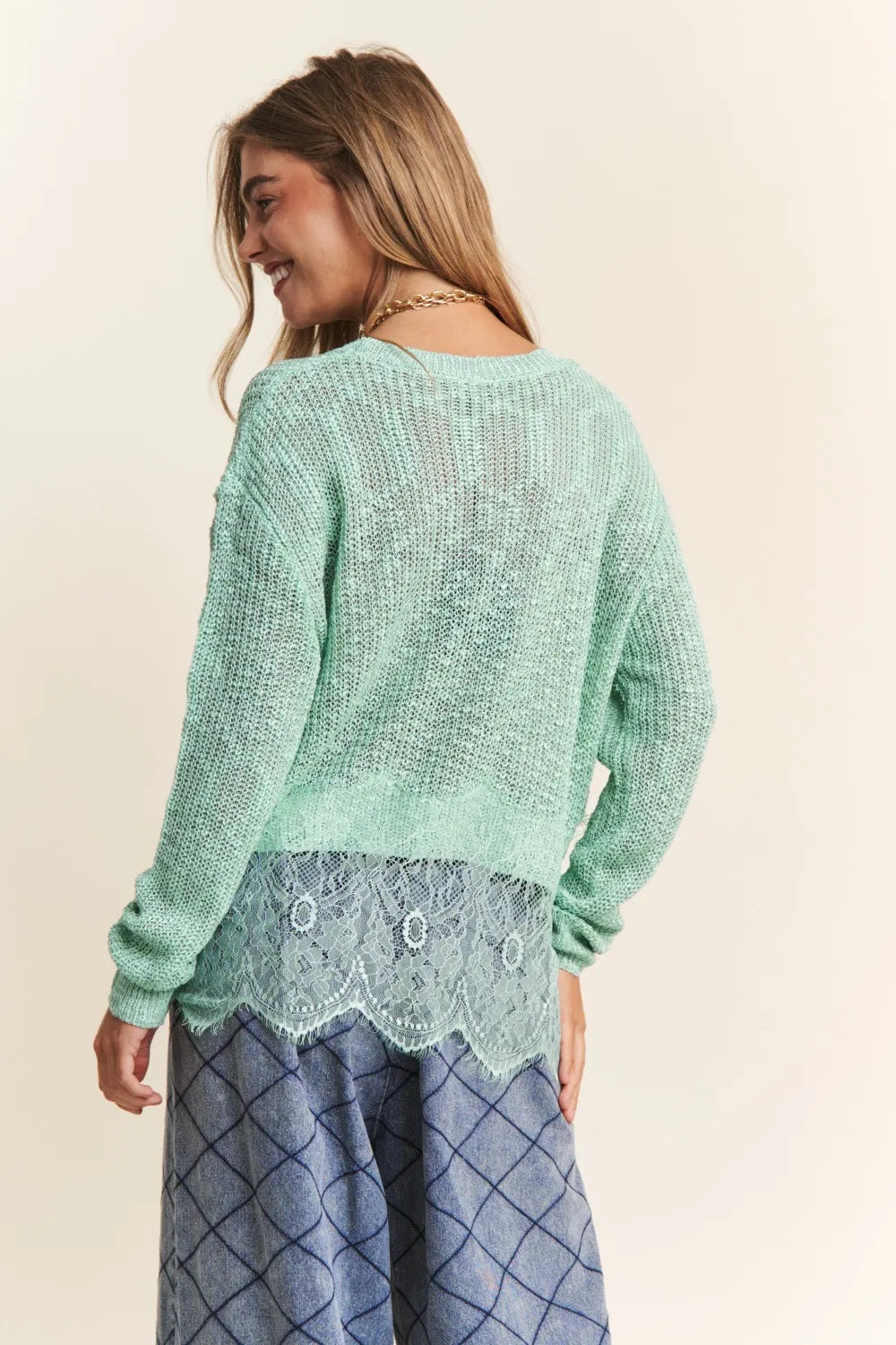 Lace Detail Knit Top in Sage by J.NNA