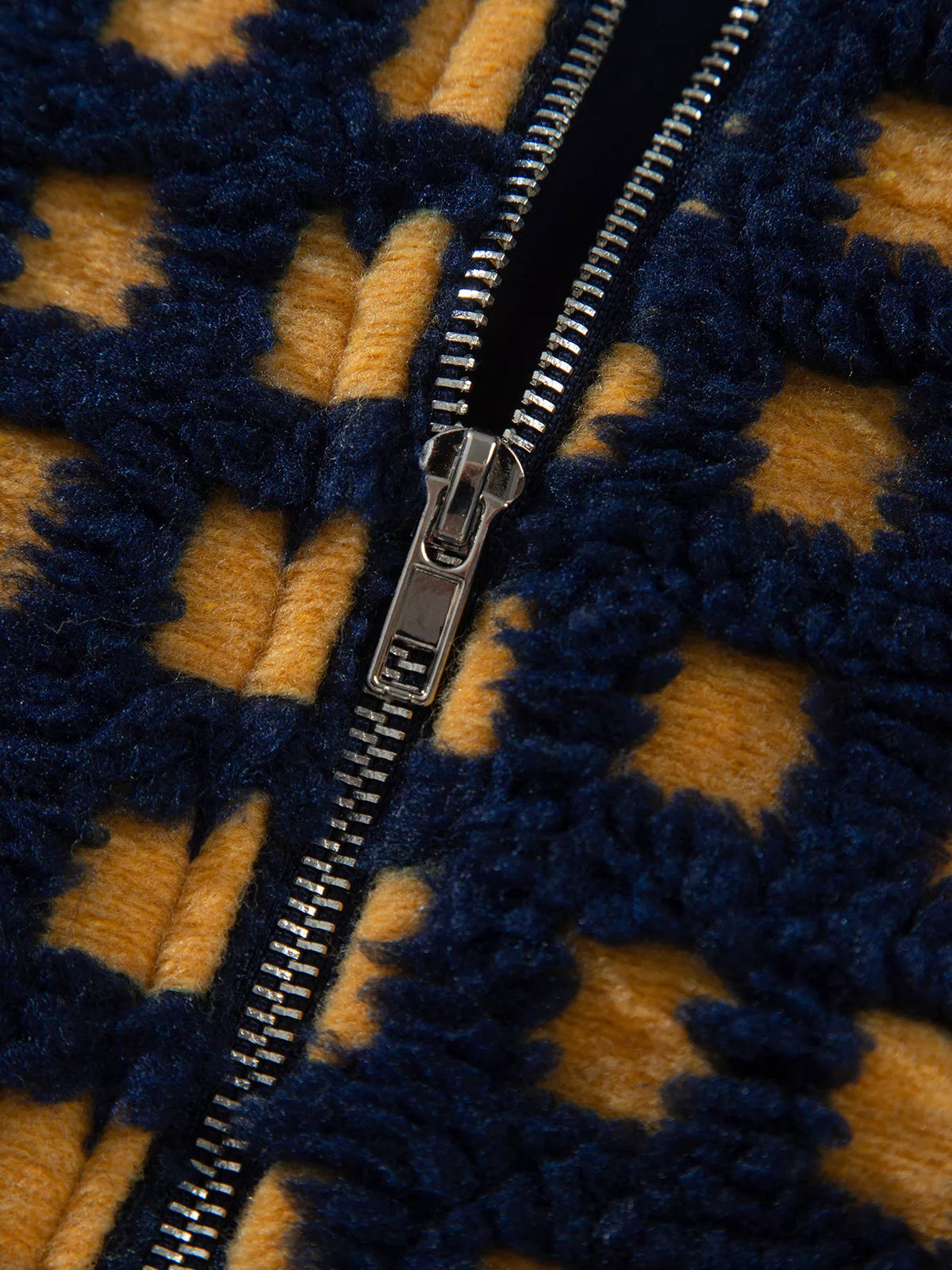 Plaid Sherpa Fleece Zip-Up Jacket in Black