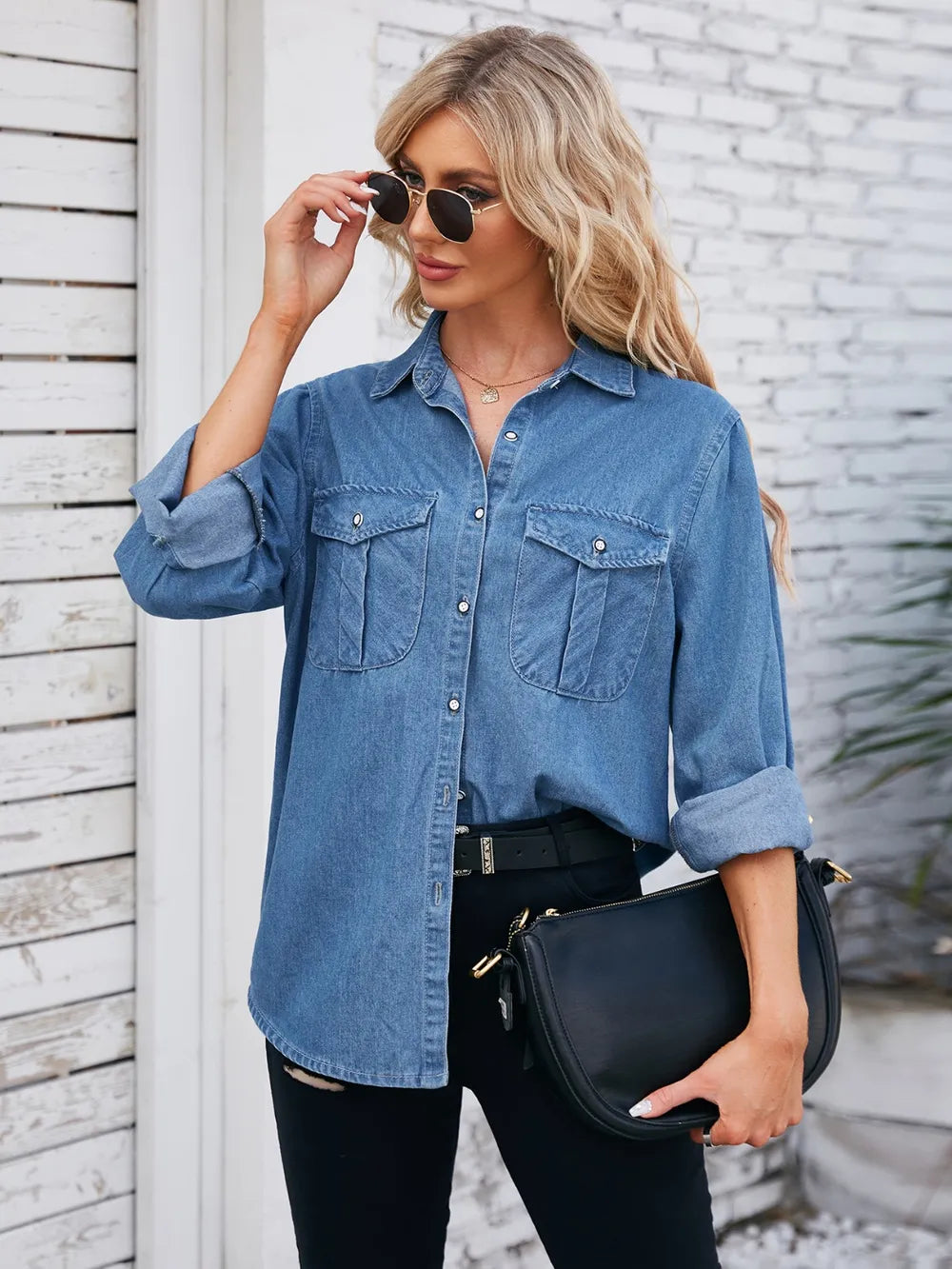 Collared Button-Up Denim Jacket by Manny