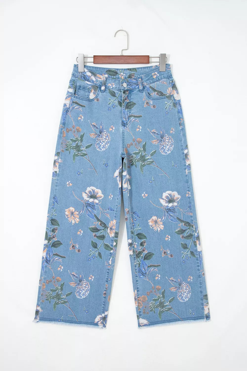 Floral Print Wide-Leg Jeans in Medium