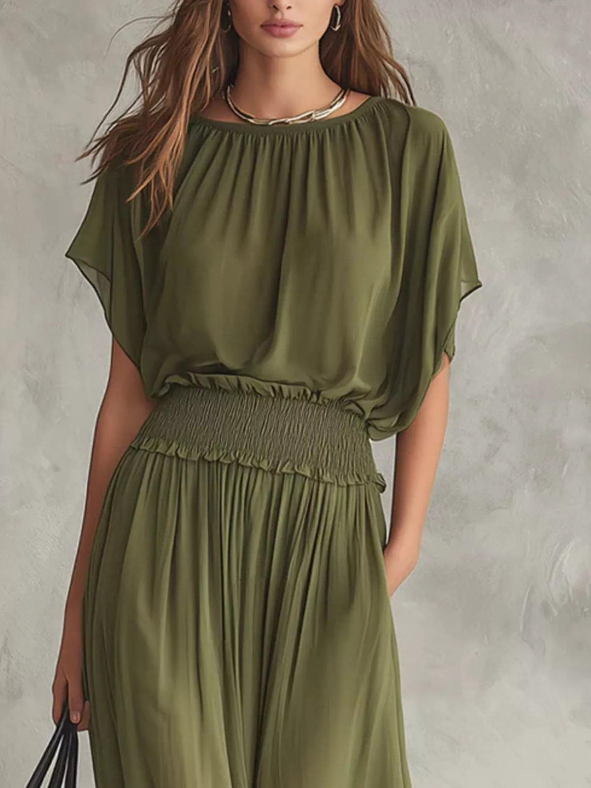 Smocked Waist Chiffon Maxi Dress