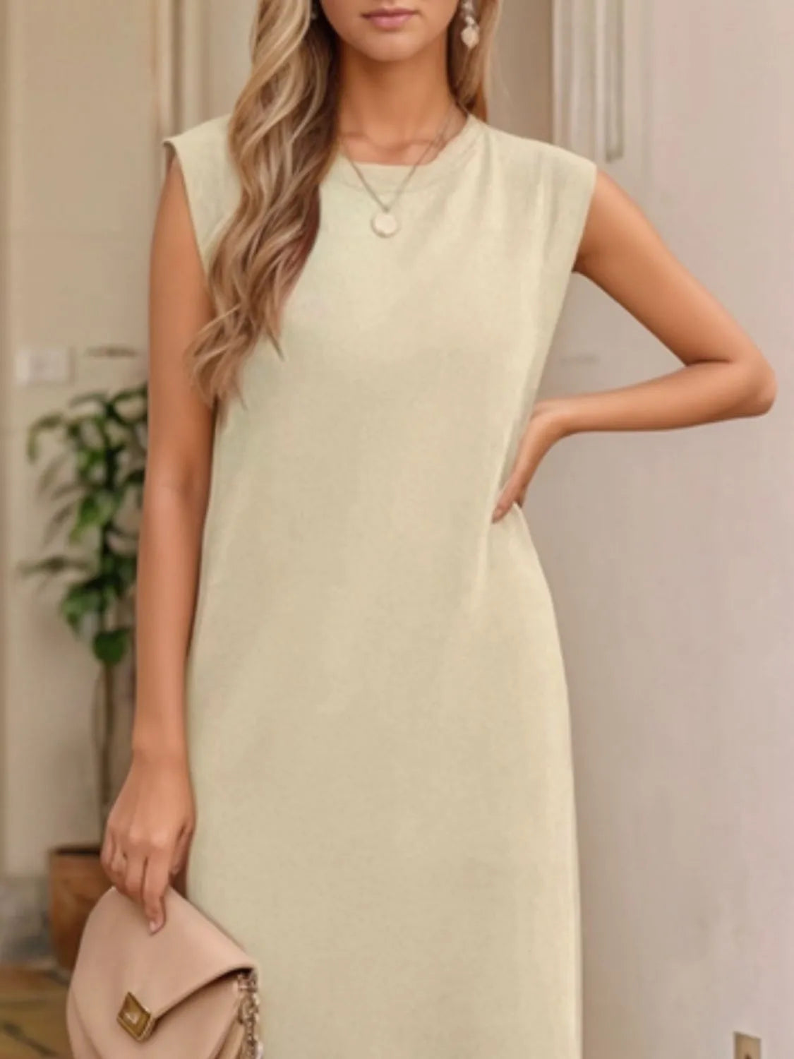 Plus Size Slit Round Neck Maxi Tank Dress