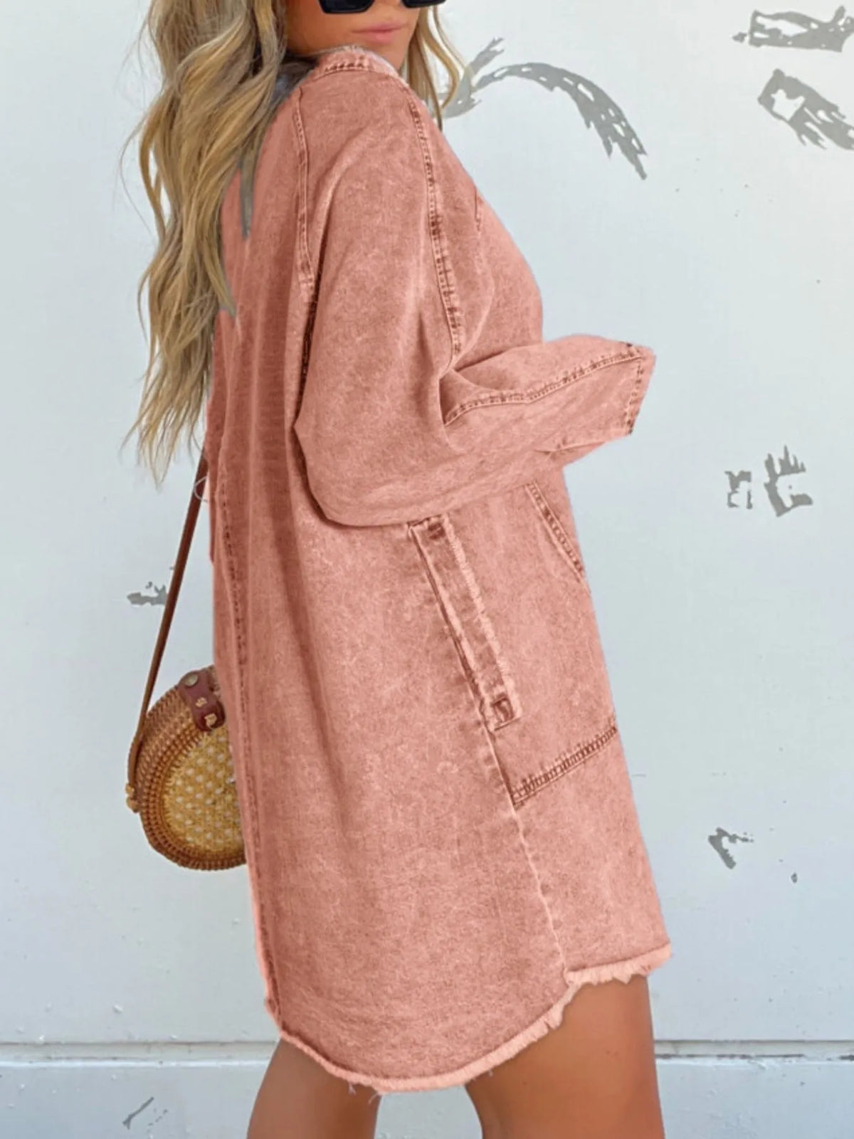 Oversized Button-Front Denim Shirt Dress