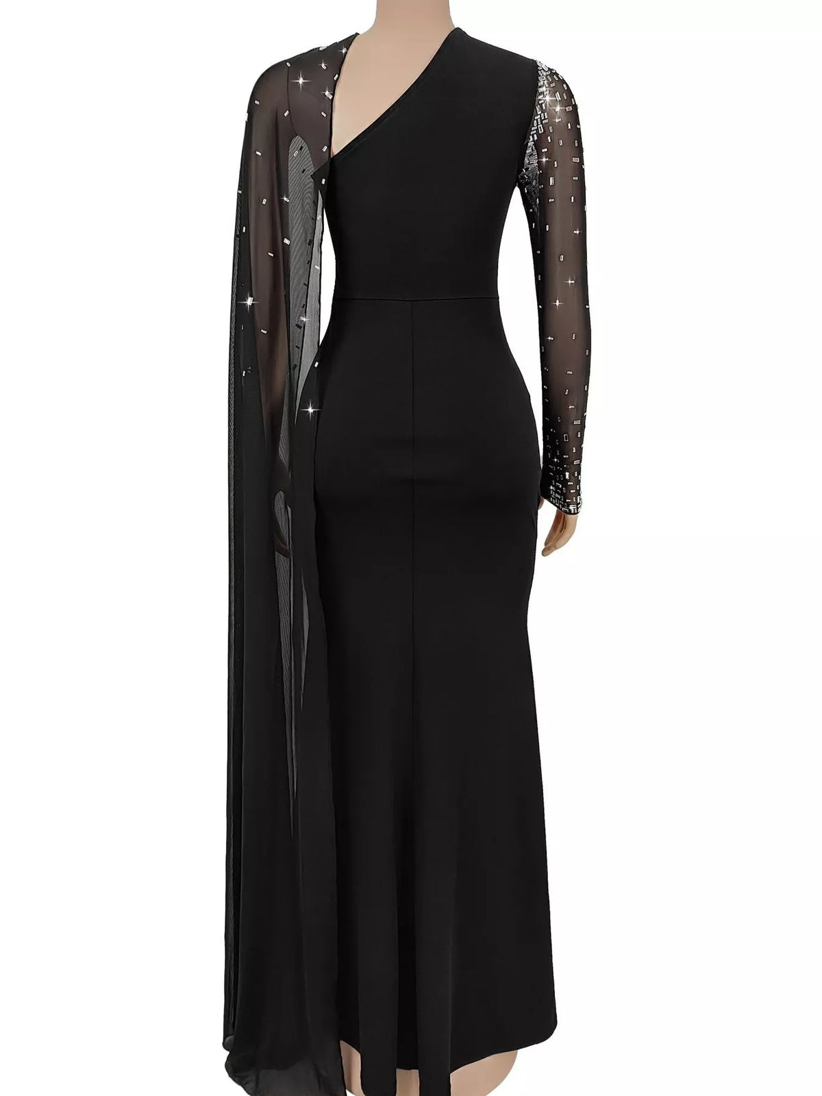 Rhinestone Cape Maxi Dress in Black