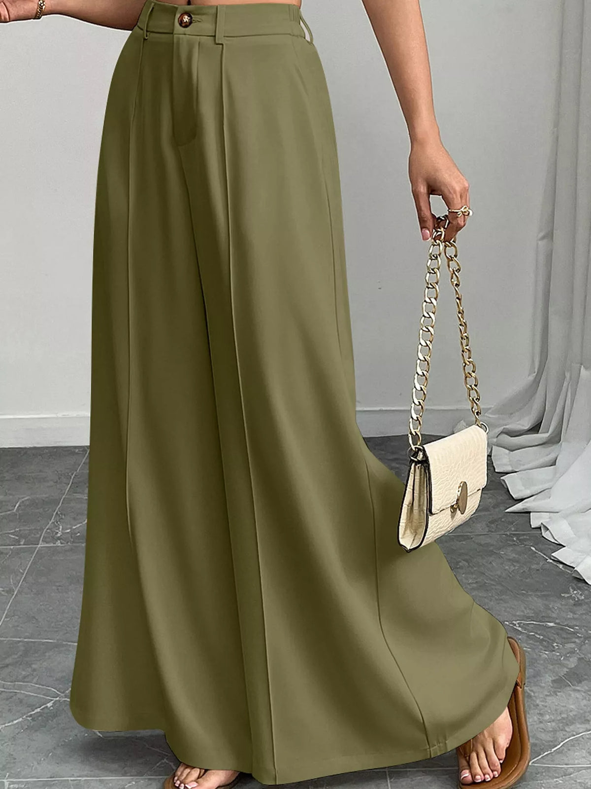 High-Waisted Wide-Leg Pants with Pockets