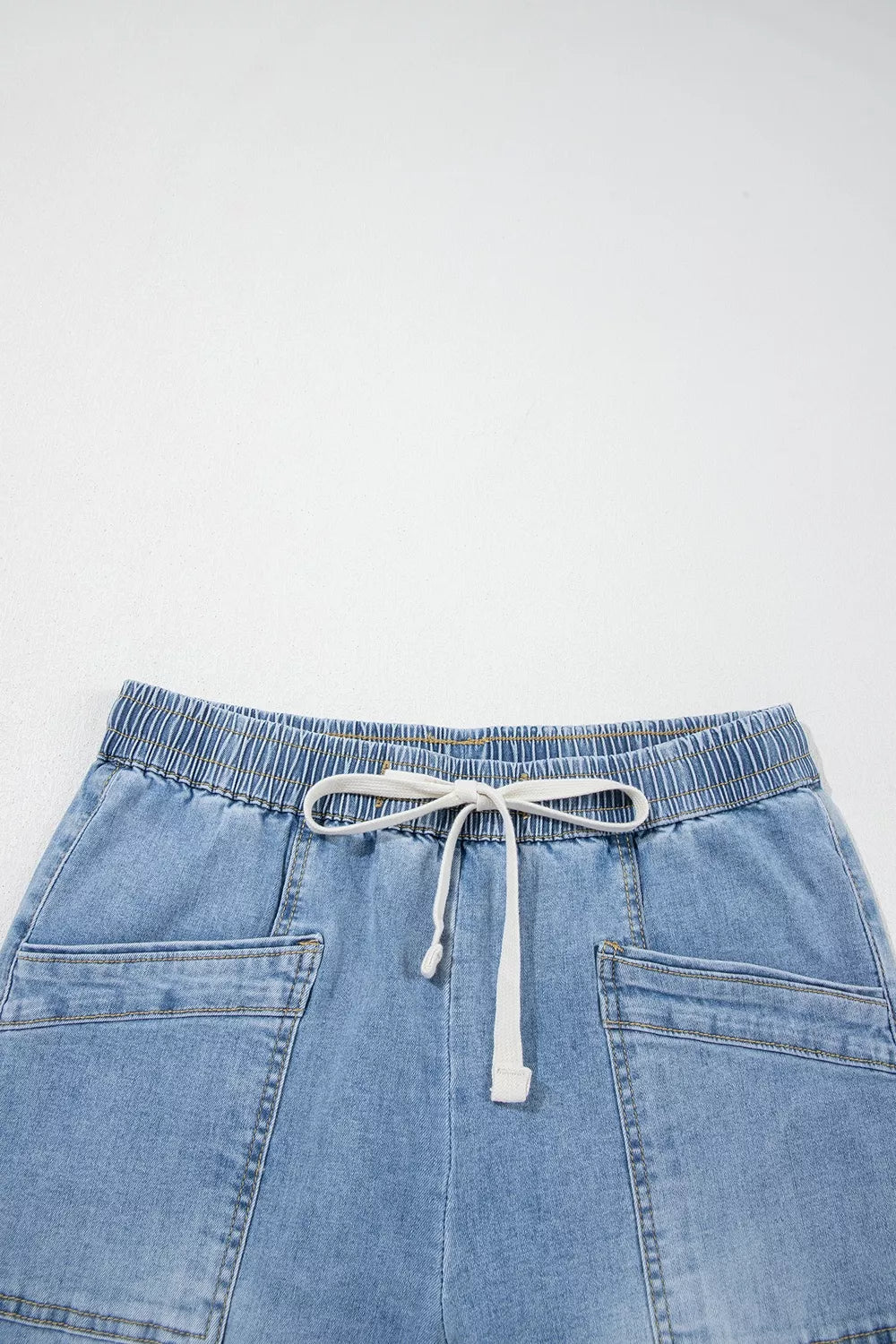 Drawstring Wide Leg Ankle Jeans in Light Blue