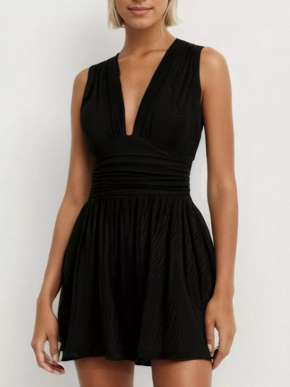 Deep V-Neck Ruched Romper