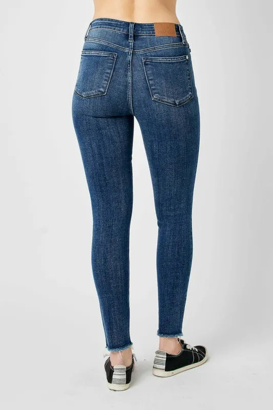 Judy Blue High Waist Distressed Skinny Jeans in Dark Wash