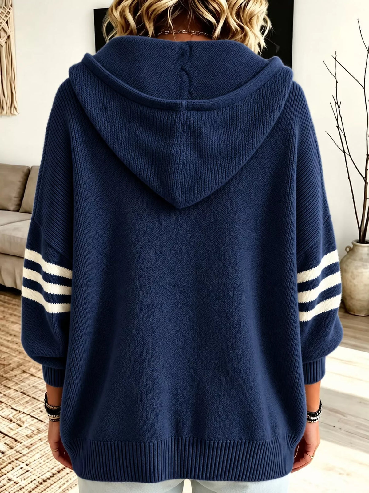 Hooded Zip-Up Knit Cardigan