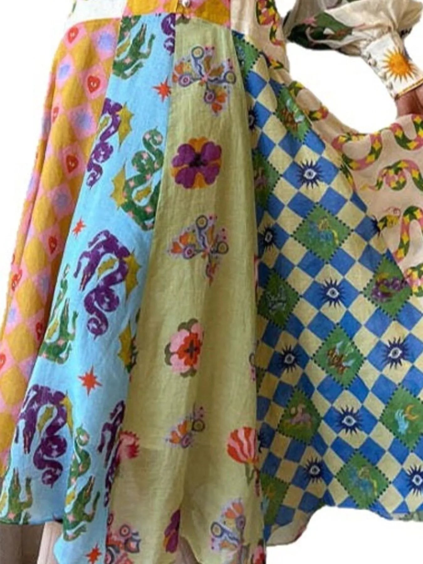 Smocked Lantern Sleeve Maxi Dress in Multicolor