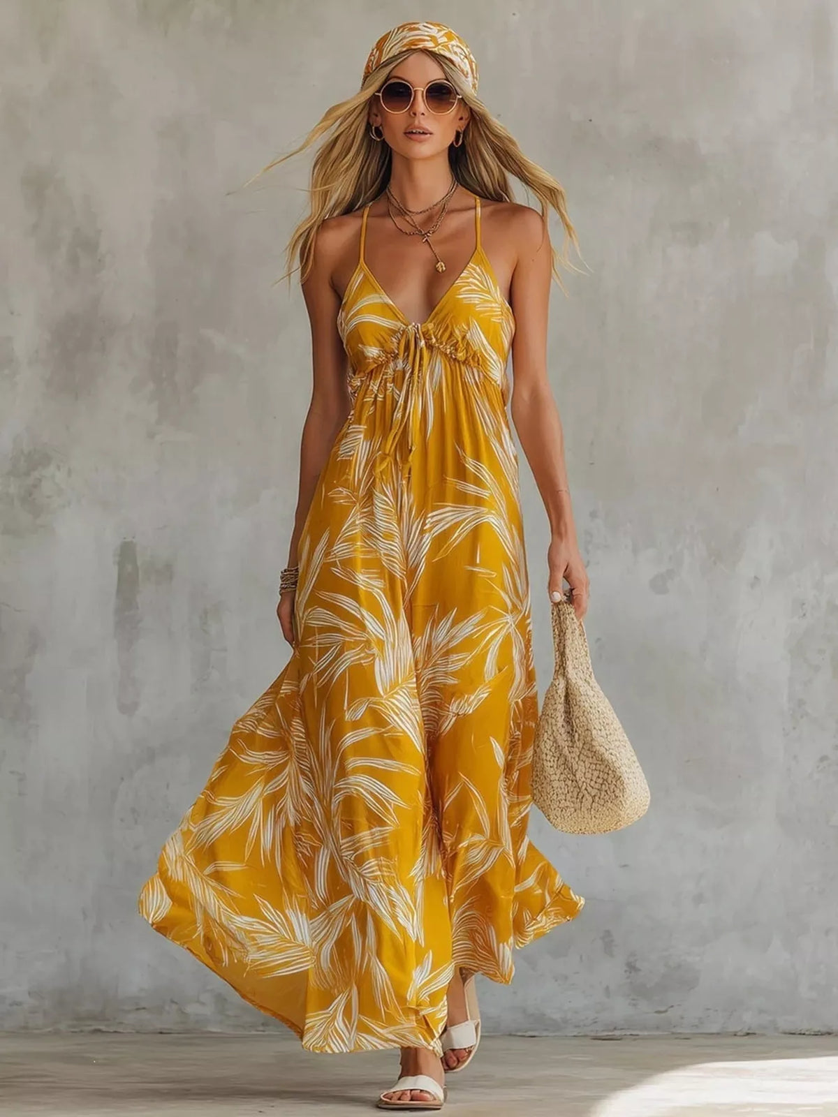 Smocked Spaghetti Strap Maxi Dress in Yellow