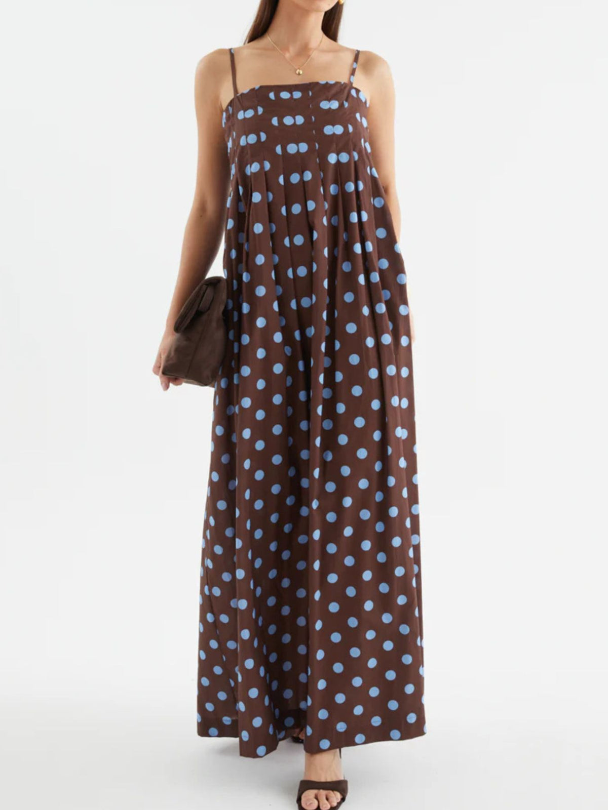Pleated Polka Dot Maxi Dress