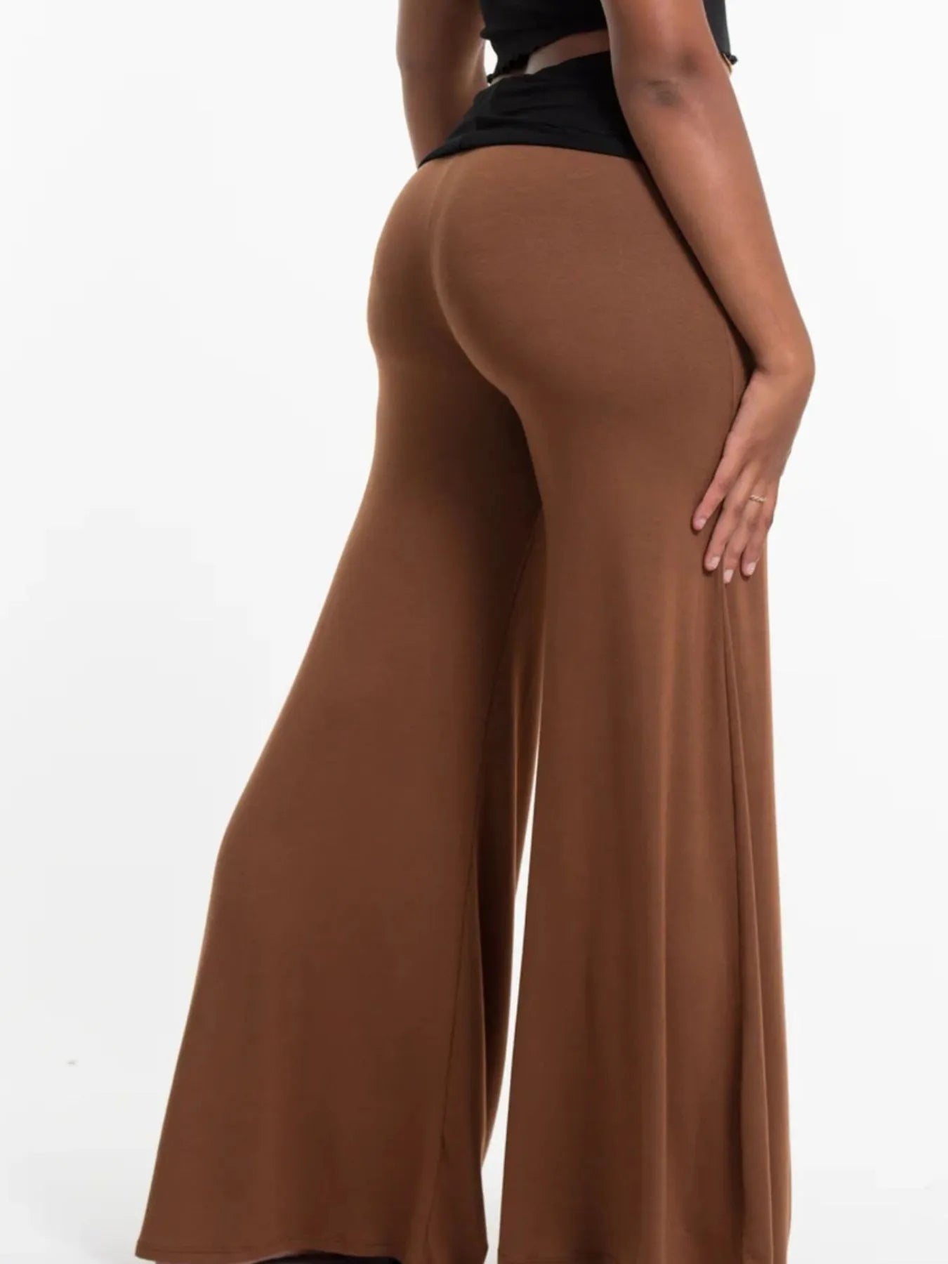 High-Waisted Wide Leg Yoga Pants with Contrast Waistband by Mystique Q