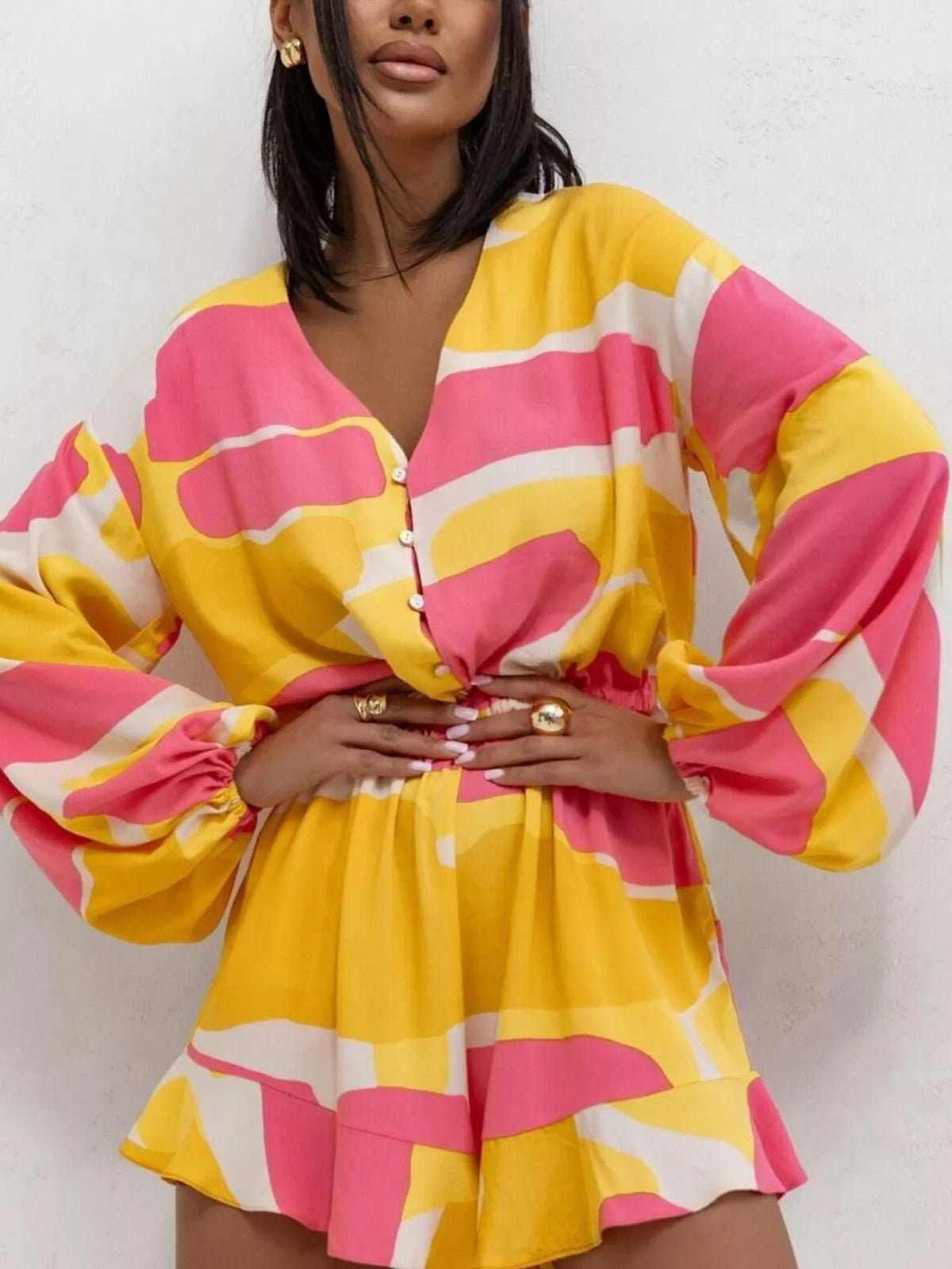 Floral V-Neck Long Sleeve Romper