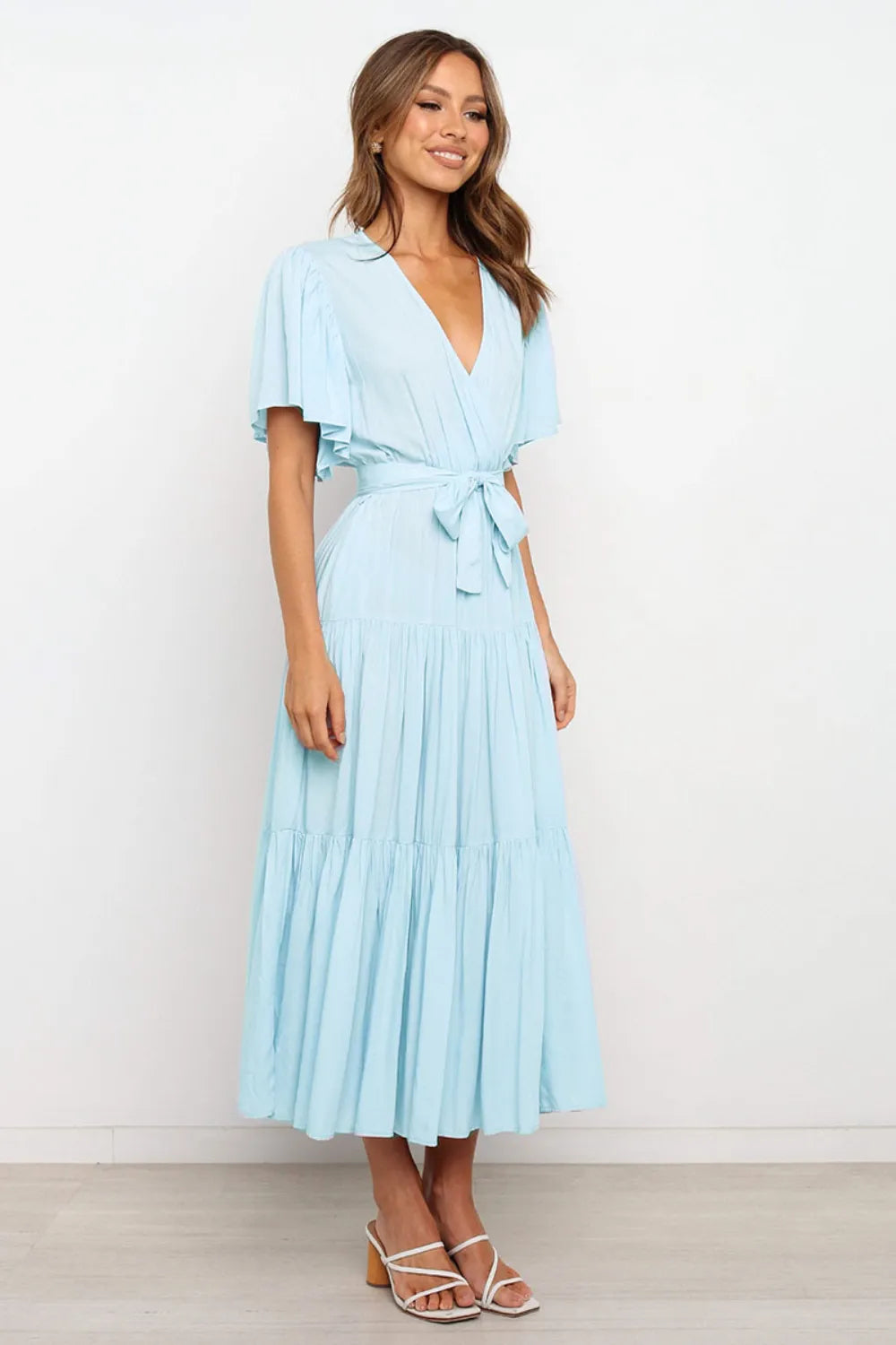 Tied-Back Tiered Midi Dress