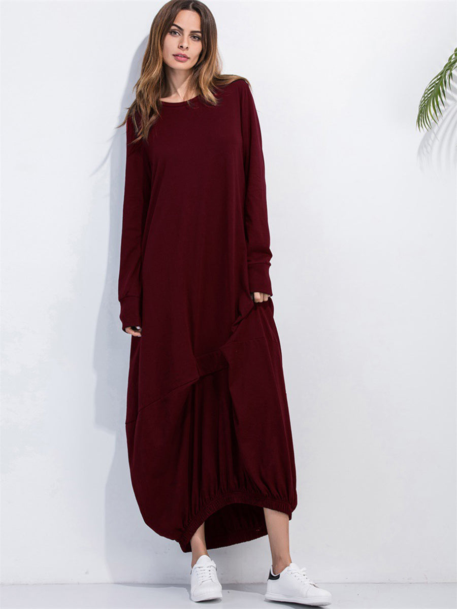 Round Neck Long Sleeve Sweatshirt Dress