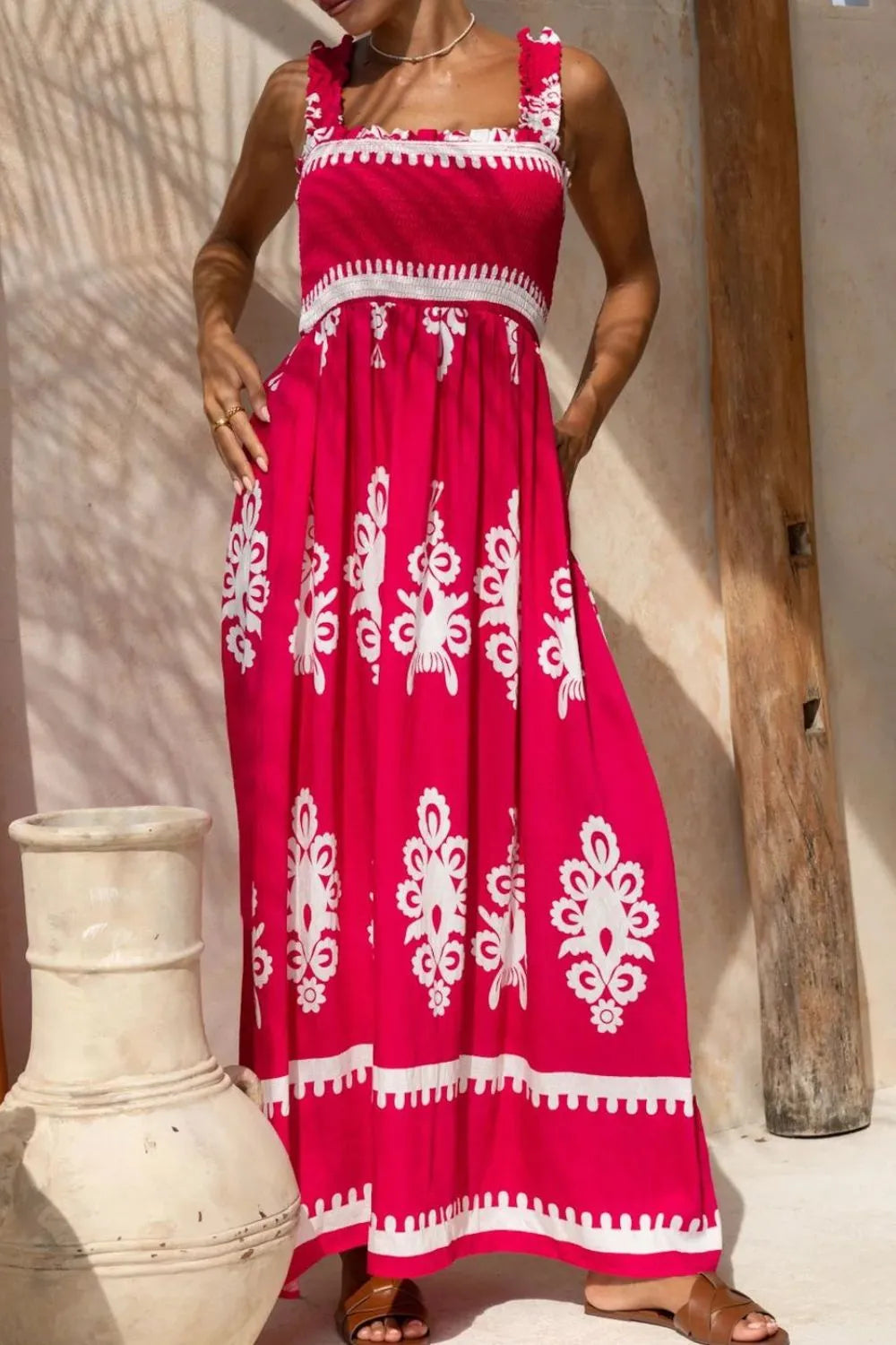 Printed Square Neck Cami Dress with Pockets