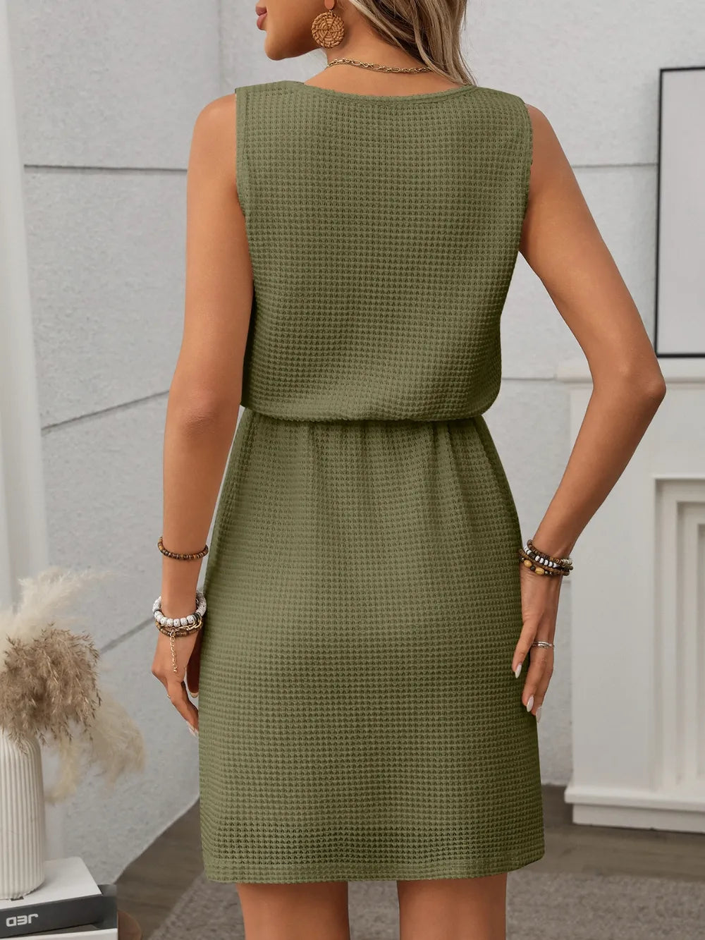 Waffle-Knit Drawstring Tank Dress