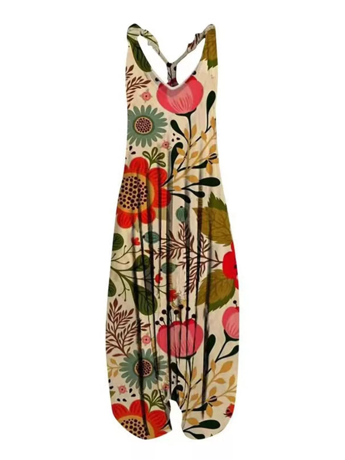 Plus Size Printed V-Neck Sleeveless Romper