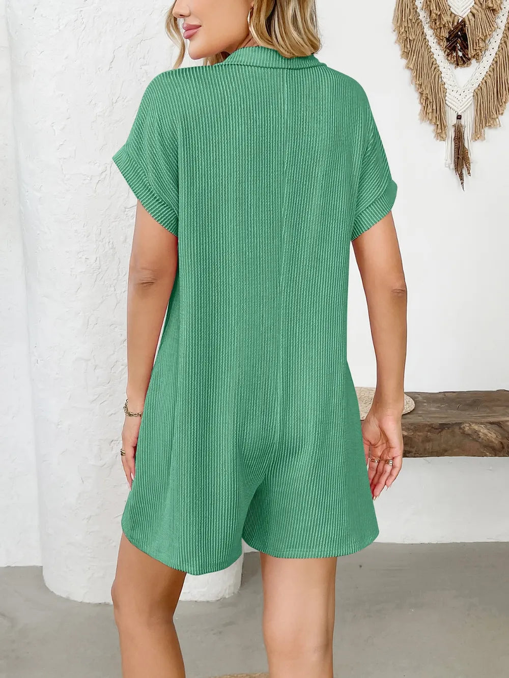 Collared Short Sleeve Button Detail Romper