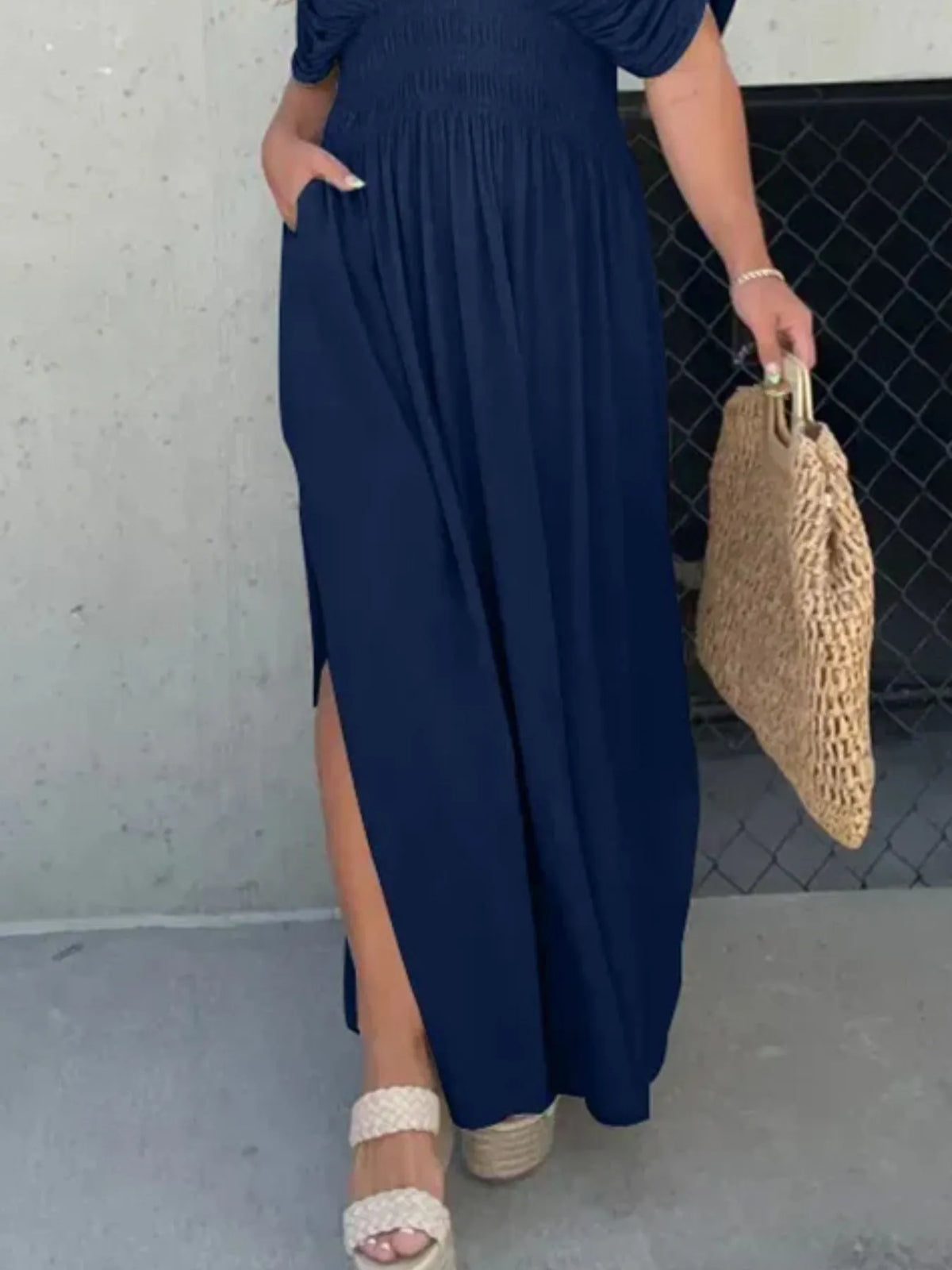 Deep V-Neck Maxi Dress with Side Slit