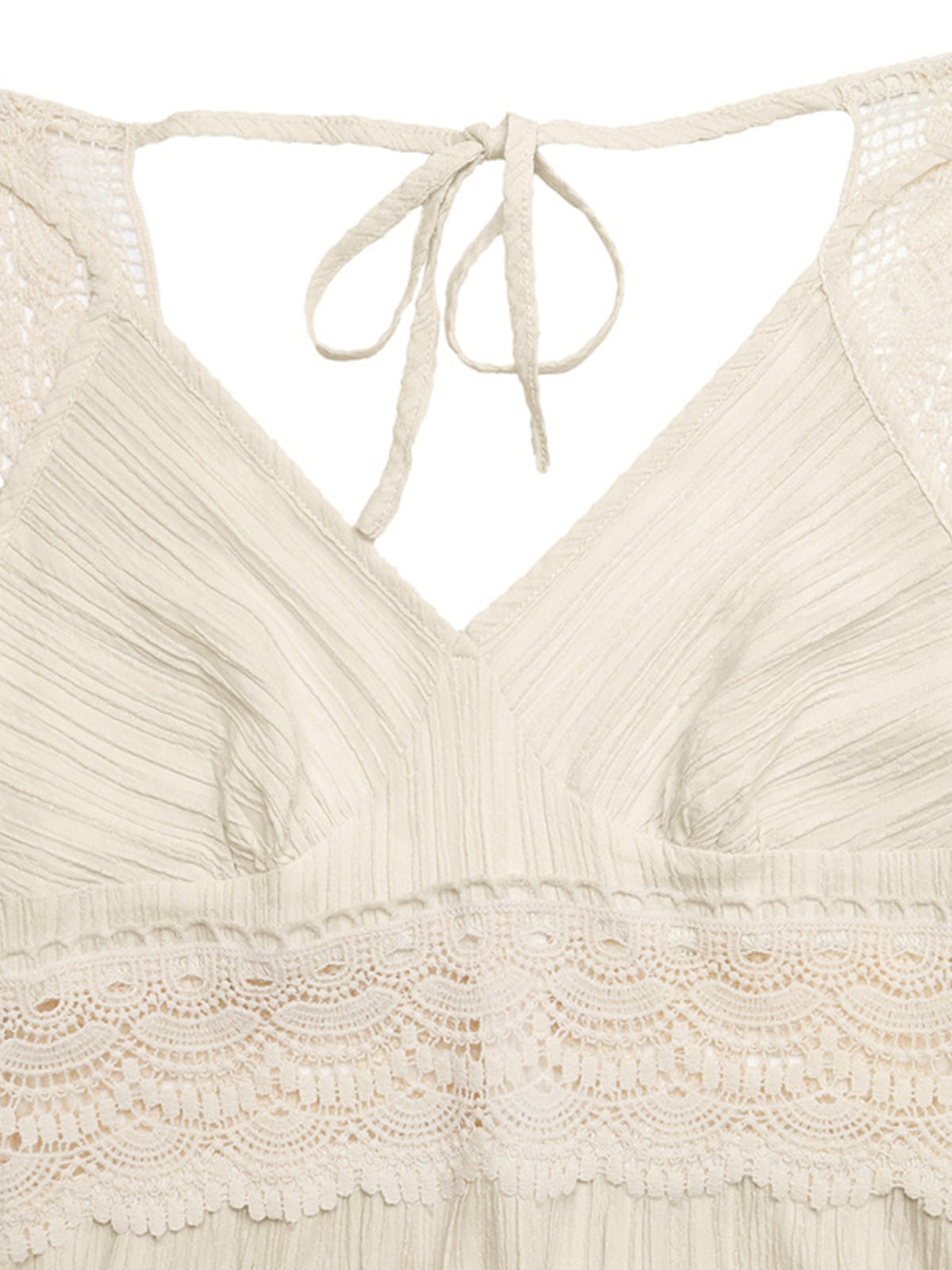 Lace Trim V-Neck Maxi Dress in Apricot