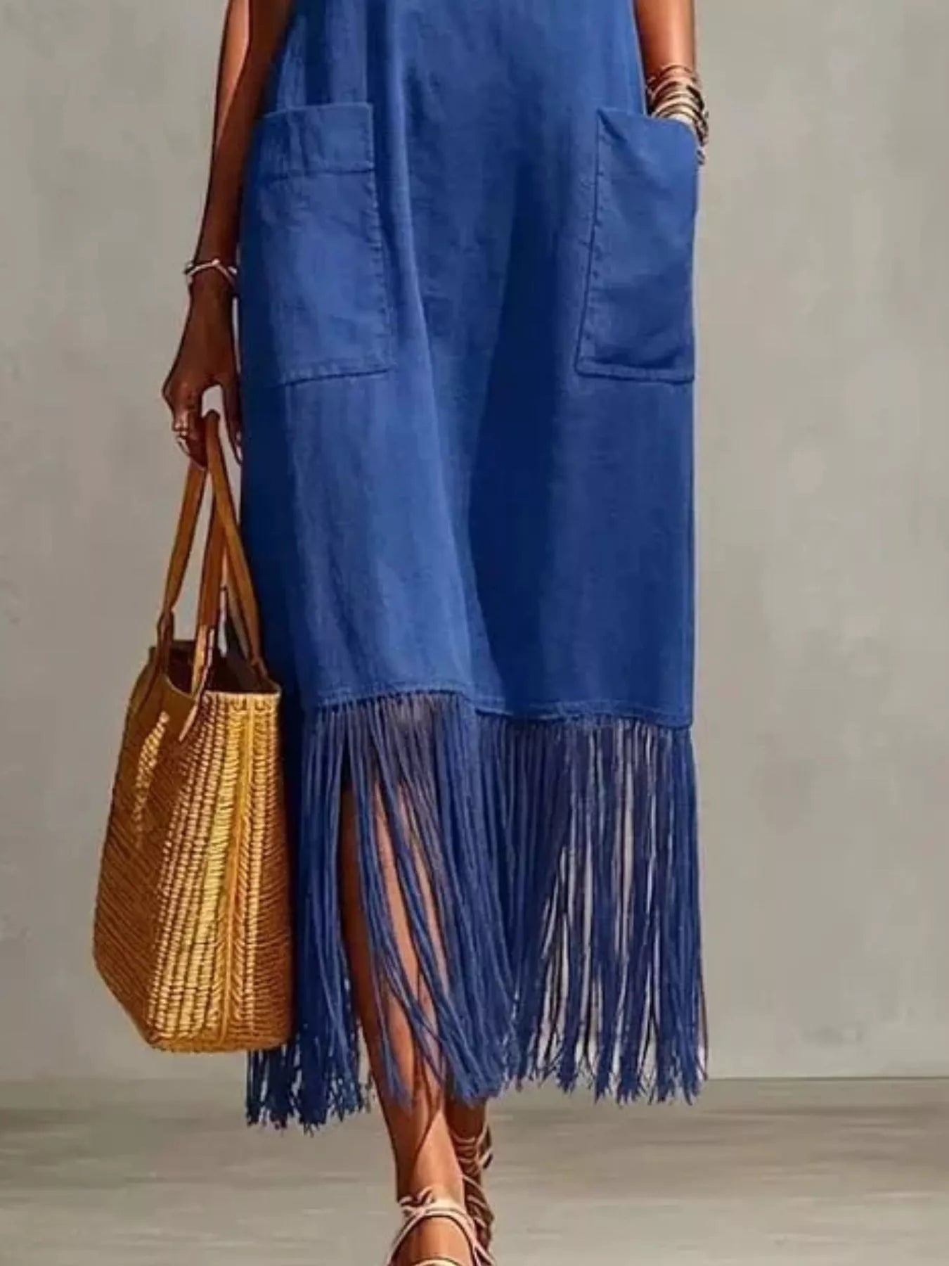 Fringe V-Neck Spaghetti Strap Dress