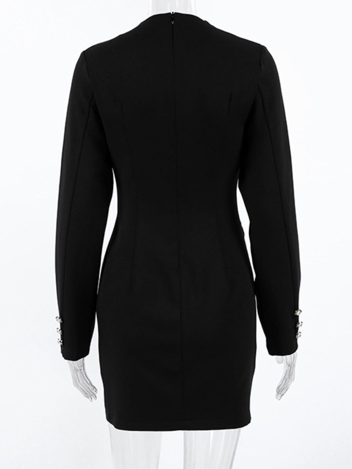 Ruched Surplice Long Sleeve Dress in Black