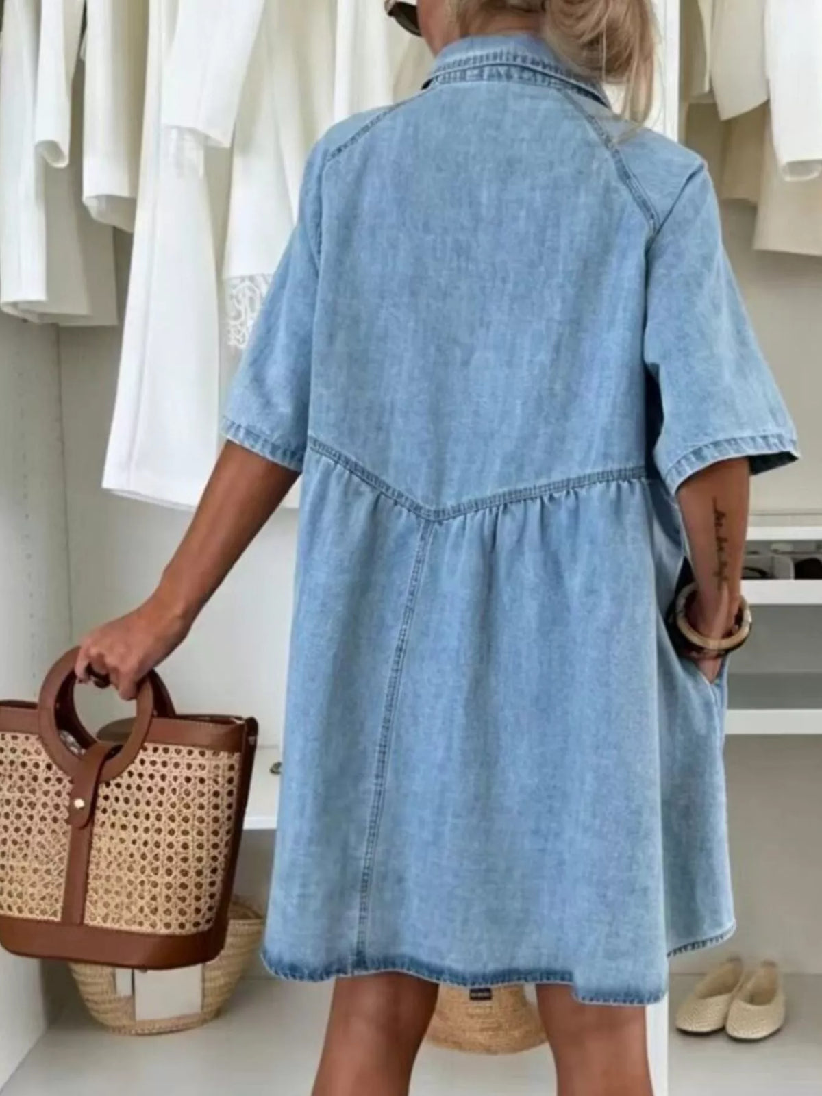 Button-Up Denim Shirt Dress